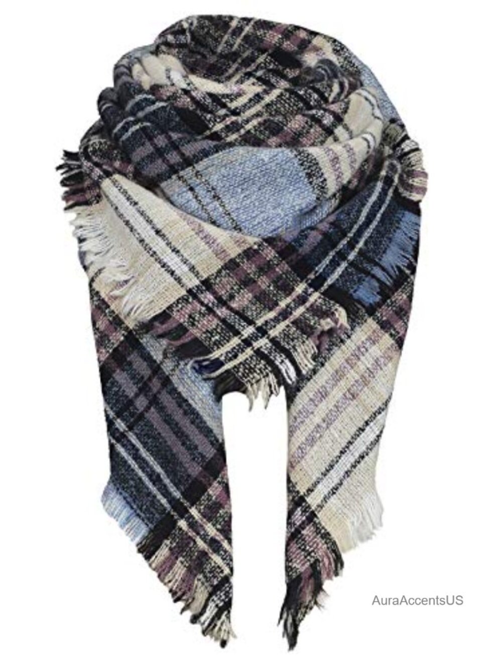 Oversized Plaid Square Shawl Wrap, Soft Fleece Scarf for Women, 55x55